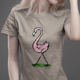 Pink Flamingo T-shirt - Hand-drawn illustrated Flamingo on Desert Dust colour vegan cotton t-shirts by Hector and Bone