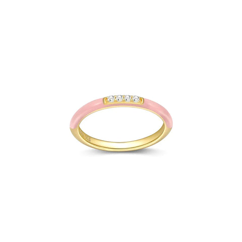 Bague (jonc) avec zircons en Argent 925 plaqué jaune 18kt avec un émail rose