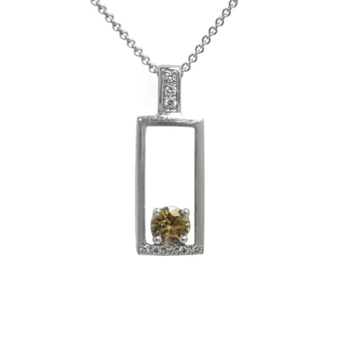 JustMy Pendentif saphir champagne et diamants en or blanc 10Kt