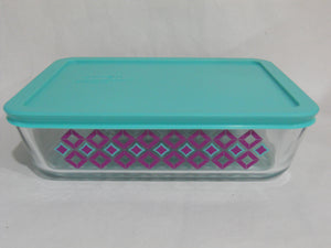 Pyrex DIAMONDS 6 Cup RECTANGULAR Food Storage Container TURQUOISE PURPLE