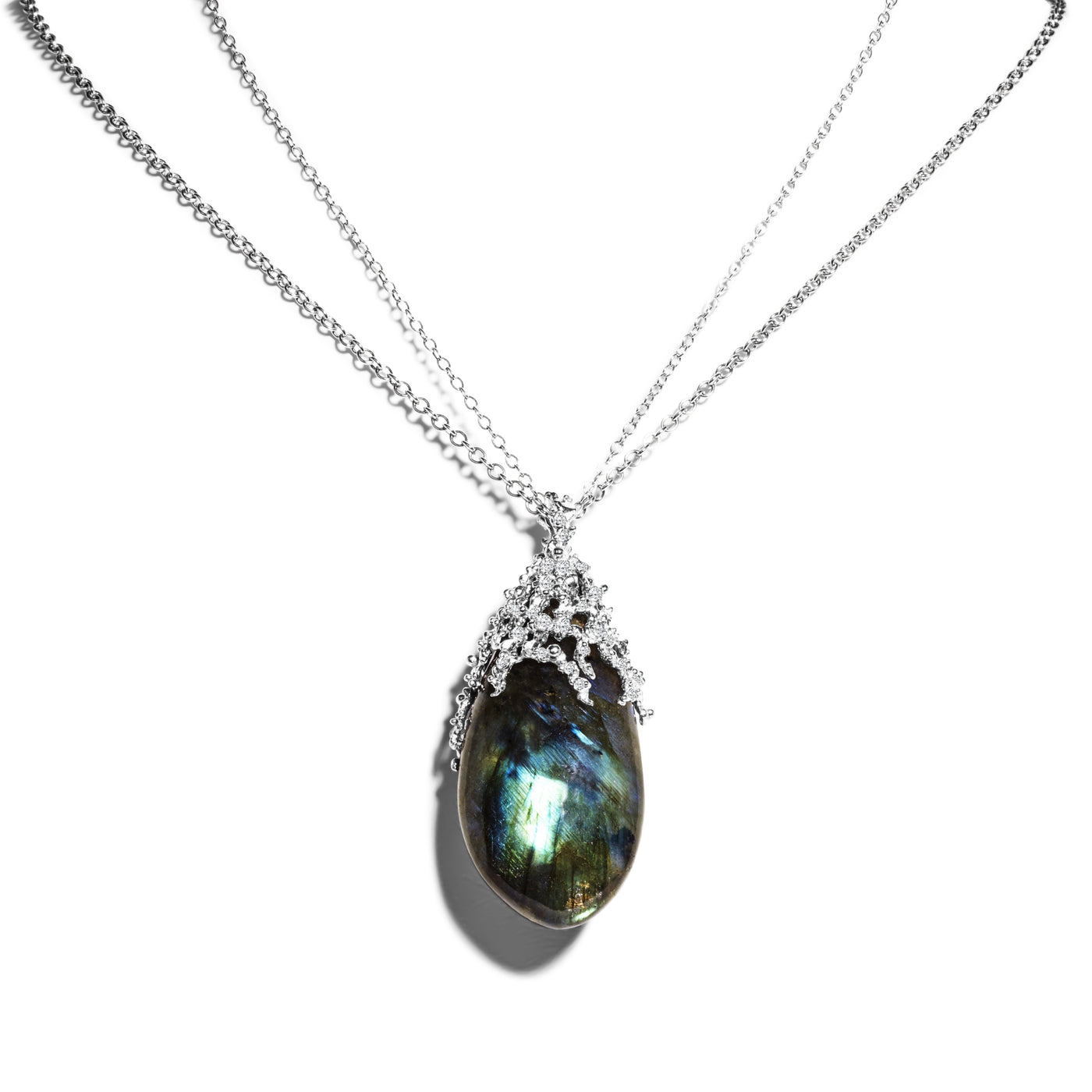 Ocean Pendant Necklace with Labradorite and Diamonds