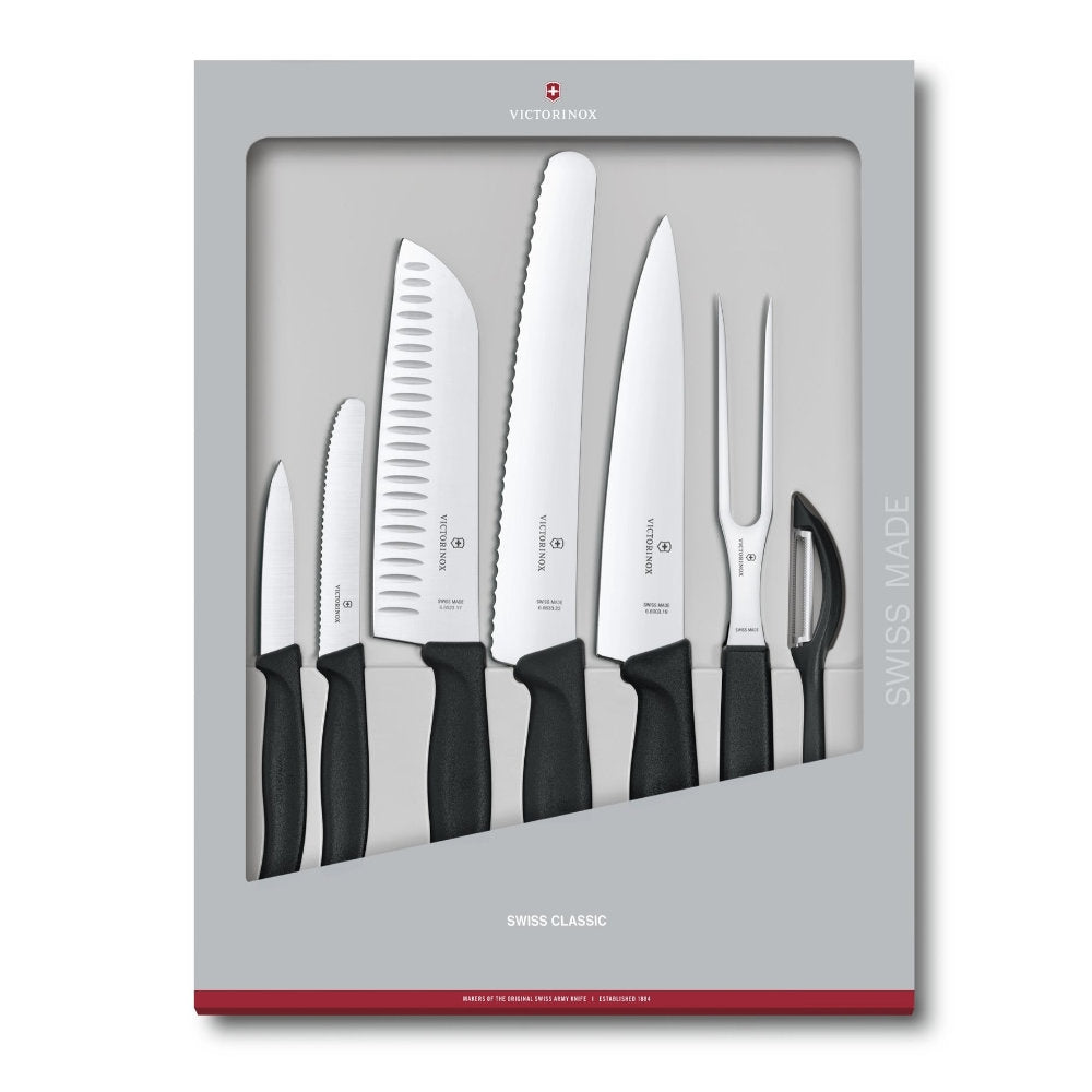 Friendly 7 Piece Kitchen Stainless Steel Knife Set Knives Multi-Purpose  Scissors Vegetable Peeler Knife Holder and Cutting Board