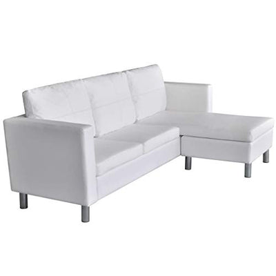 3-seat Sectional Sofa, L-Shaped Artificial Leather Upholstered Sofa Reversible Chaise with Armrest for Home Living Room Furniture 74" x 48" x 30" (White)