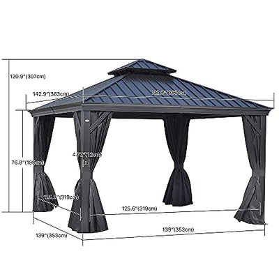 WeYard Hardtop Gazebo for Patios, 5+ Years Long Lasting, Portofino 12’x12’, Alum-Frame & Steel-Structure Pergola, Outdoor Relax/Grill/BBQ Tent, with All-Sides Nettings, Curtains