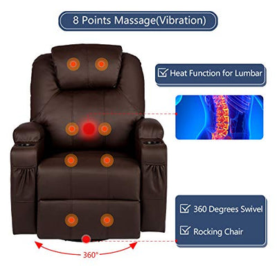 esright massage recliner chair heated pu leather ergonomic lounge