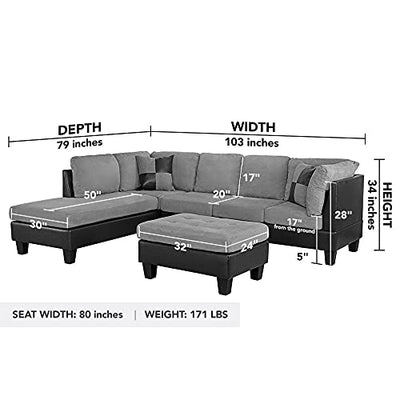 Casa Andrea Milano Modern Microfiber and Faux Leather Sofa and Ottoman Set, 102" W, Large, Grey