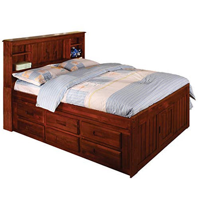 American Furniture Classics Merlot Solid Pine Full-Sized 12-Drawer Captain's Bed