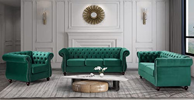US Pride Furniture Direct Feinstein Modern Velvet Upholstered Living Room Set 3PC Sofas, Green