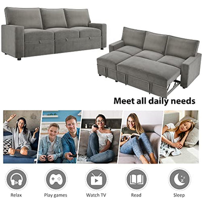 STARTO 82.5 Inch Reversible Sectional Sleeper Sofa Bed with Storage Chaise,3 Seat Pull Out Couchbed for Living Room, Left/Right Handed, Gray