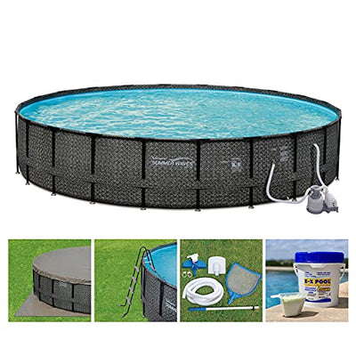 Summer Waves P4A024521 24ft x 52in Elite Round Above Ground Frame Outdoor Swimming Pool Set w/Sand Filter Pump, Pool Cover, Solution Blend, & Ladder