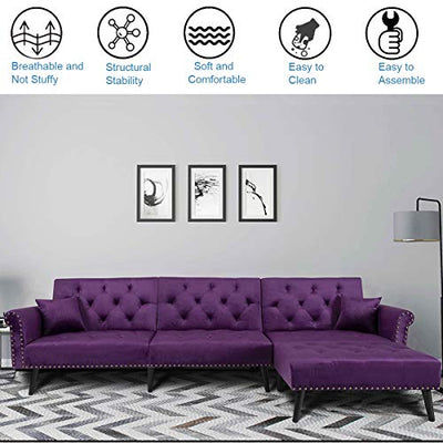 SSLine Sectional Sofa Couch, Modern Velvet L-Shaped Sectional Sofa Set Reversible Sofa Bed Chaise Lounge with Ottoman 3-Piece Sofa Set for Living Room Furniture Set, Upholstery