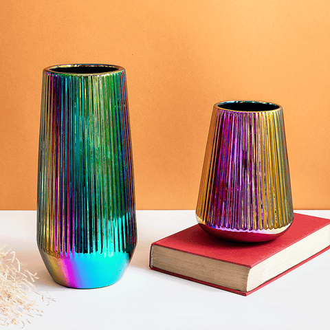 Full Spectrum Prism Ceramic Vase - Pair