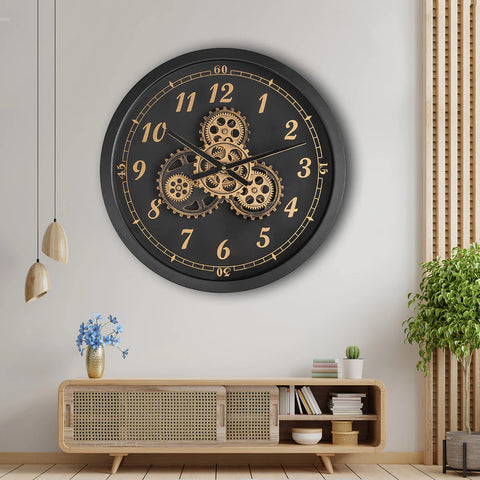 Perth three analogs Wall Clock With Moving Gear Mechanism