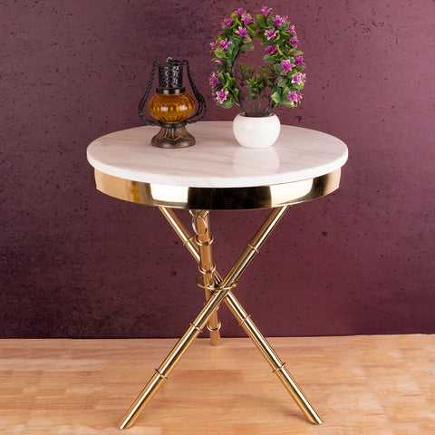 The Golden Ribbed Criss Cross Accent Side Table