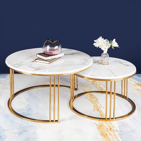 The Mystique Tube Set of 2 Nesting Coffee Table - Gold