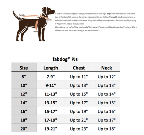 fabdog® Dog PJ Size Chart | Amazing Dog Pajamas | Fun Dog Clothing