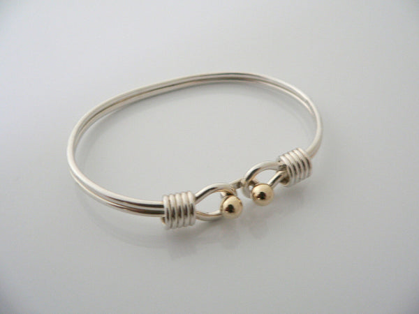 Tiffany & Co Silver 18K Gold Hook Bangle Ball Bracelet Gift Love Statement