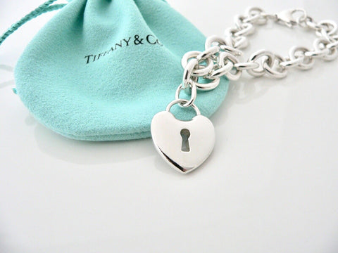 AUTHENTIC TIFFANY & CO STERLING LARGE HEART KEYHOLE LOCK CHARM NECKLACE!