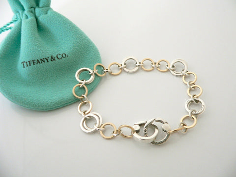 Tiffany & Co Silver 18K Gold Heart Key Hole Charm Bracelet Chain Gift Love Pouch