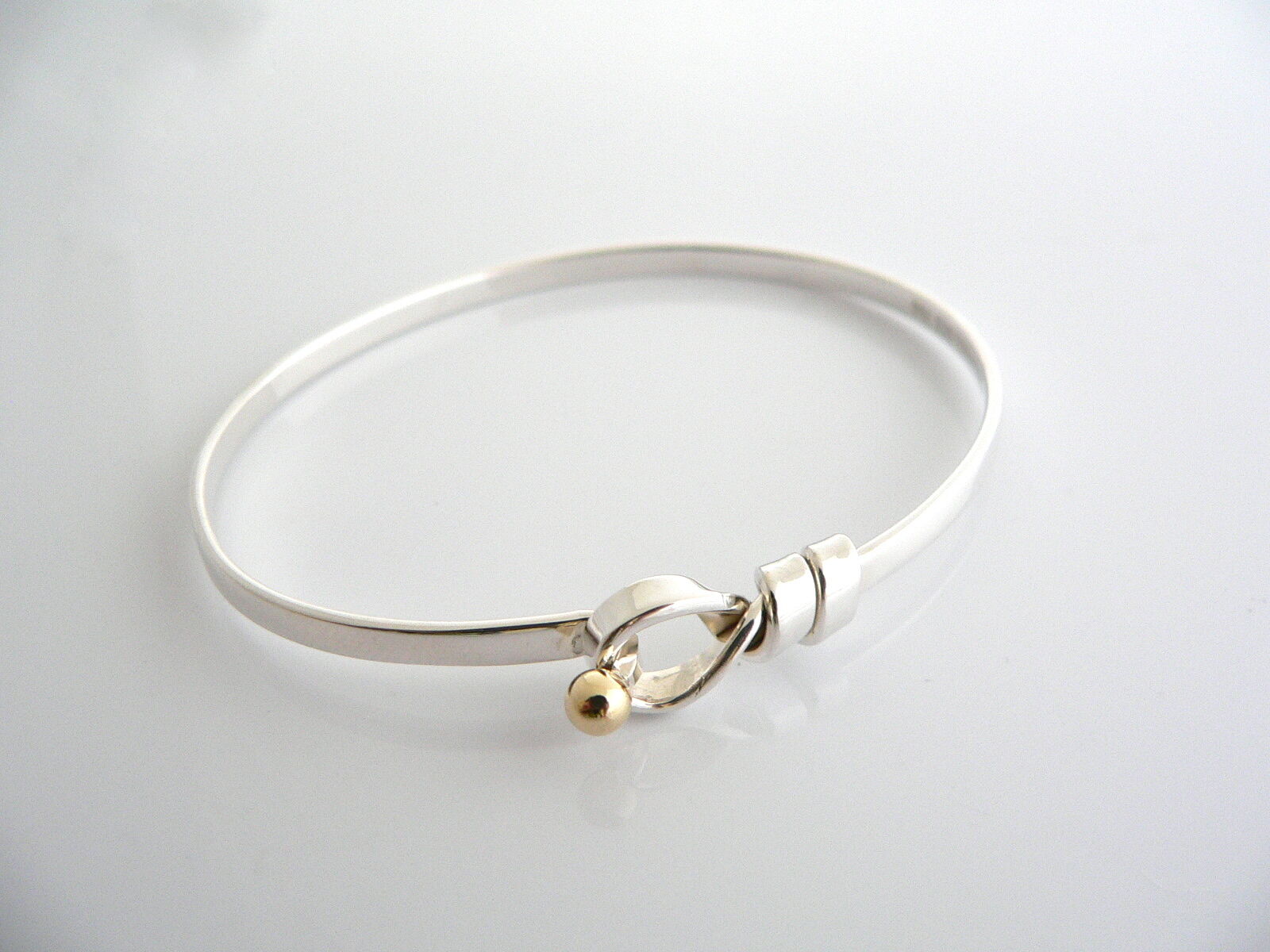 Tiffany & Co Silver 18K Gold Love Knot Hook Bangle Bracelet