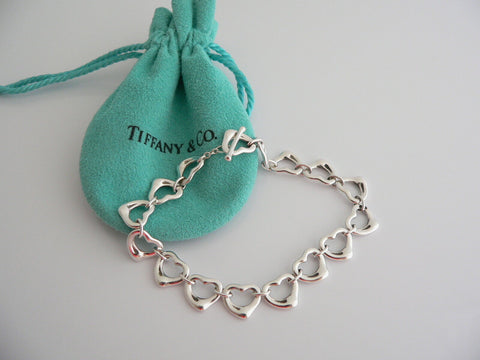 Tiffany & Co Silver 5 Hearts Dangle Bracelet Bangle Link 7.5 in Chain Gift Love