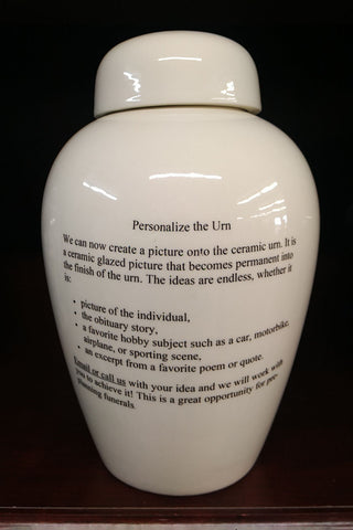 Personalized script example on a cremation urn.