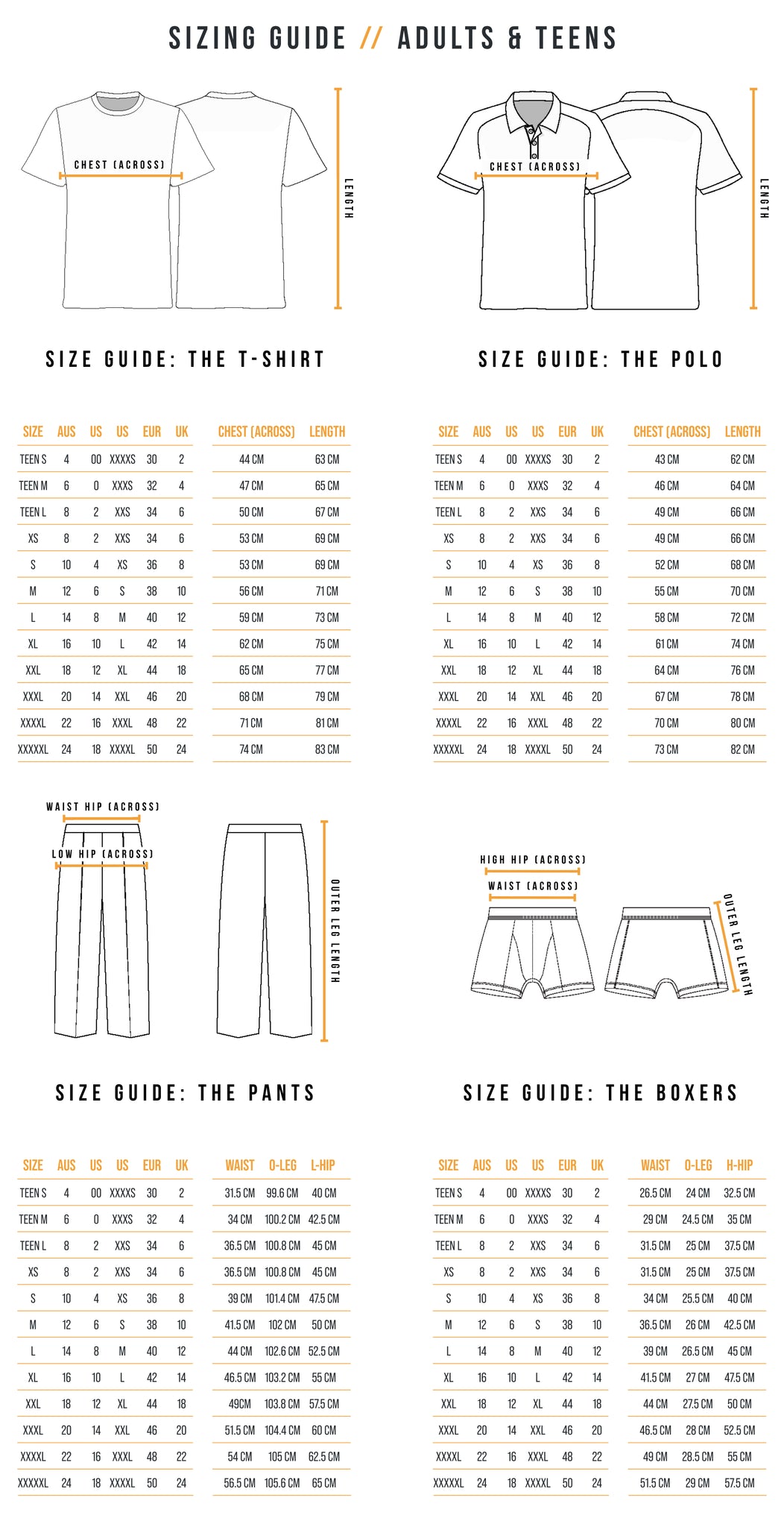 The Shapes United Sizing Guide