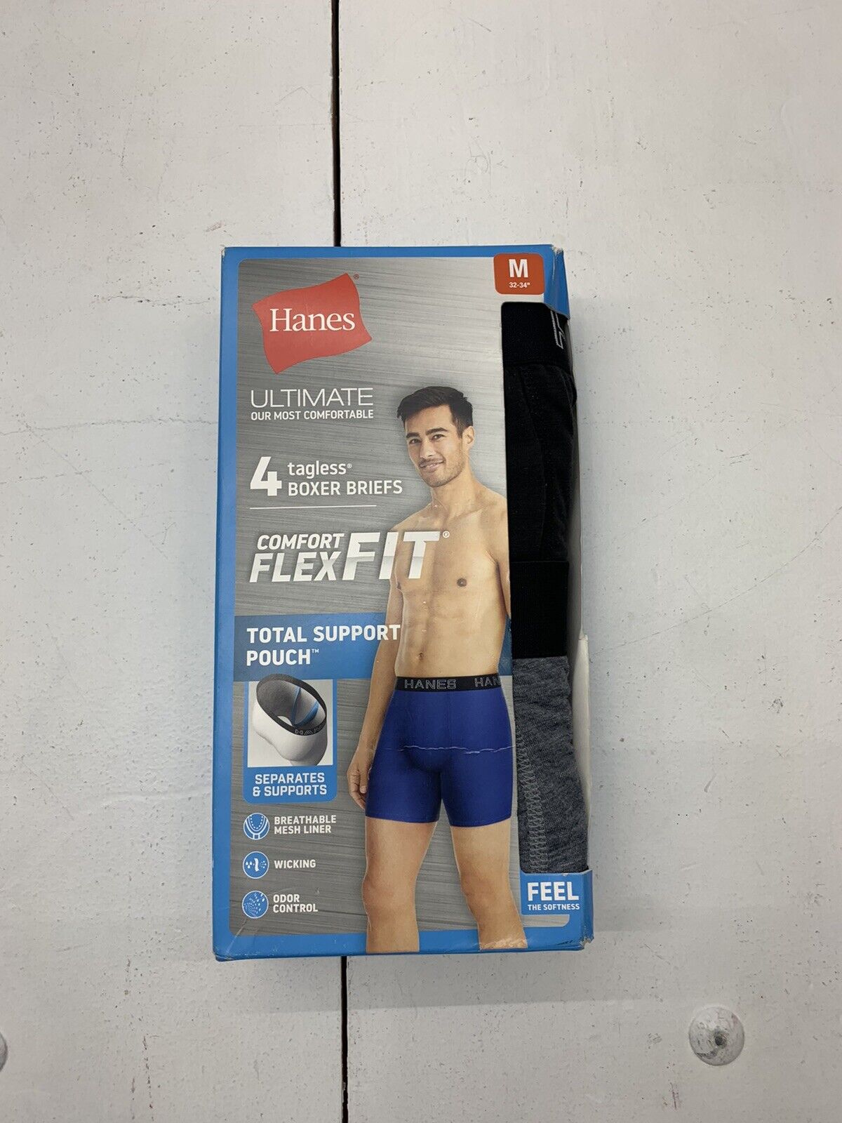 Hanes Ultimate Comfort Flex Fit Total Support Pouch Men's Long Leg Boxer Brief  Underwear, Black/Grey, 4-Pack