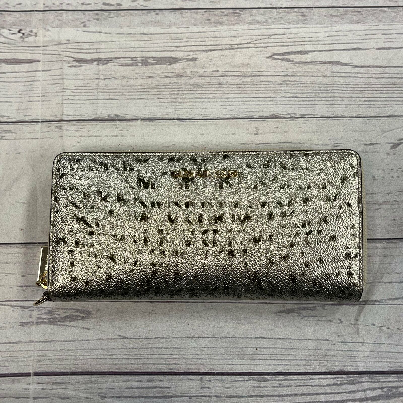 Michael Kors Metallic Signature Travel Continental PVC Wallet Gold 34H -  beyond exchange