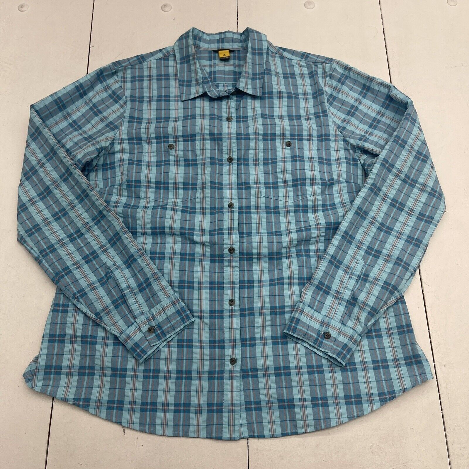 Fitz Eddi Women's Size Medium Blue Plaid Long Sleeve Cotton Ripped