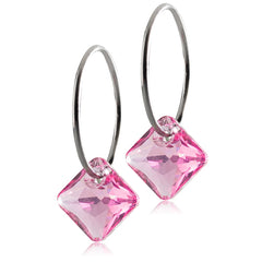 Medical titanium earrings, earrings with pink squares