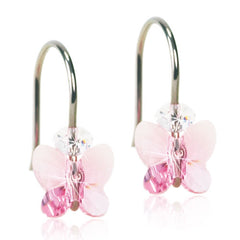 Titanium oorbellen, oorhangertjes met roze vlindertjes van het merk Blomdahl