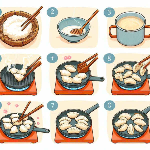 A photo showing steps of how to cook  gyoza