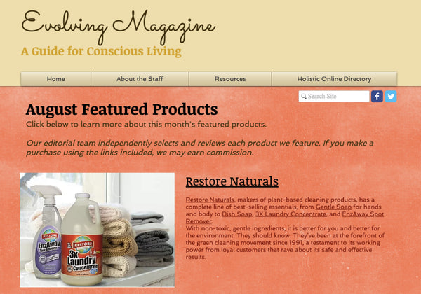 Evolving magazine, Restore Naturals Featured