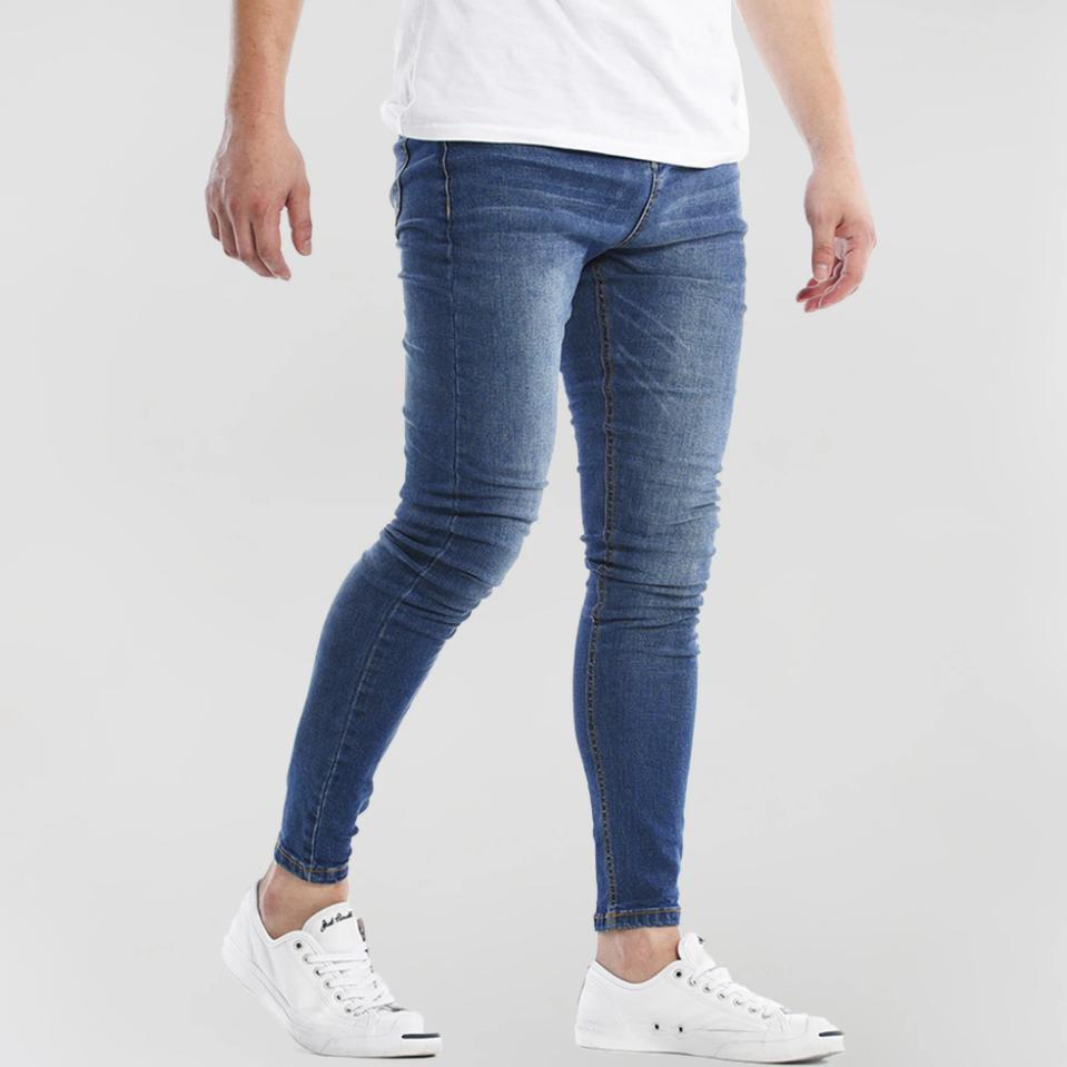 high rise blue skinny jeans