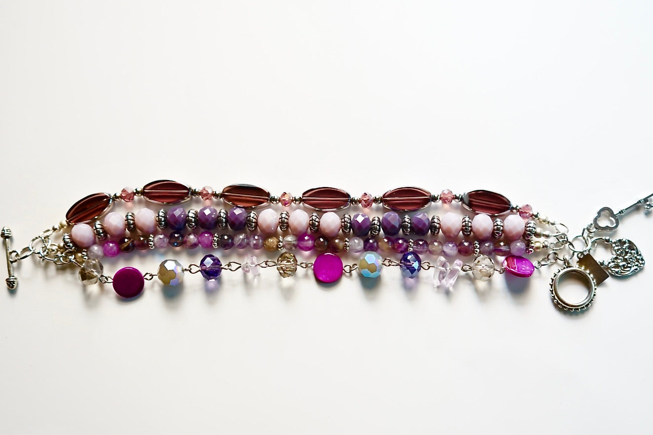 Multi Strand Glass & Amethyst Gemstone Bracelet – Areen Creations