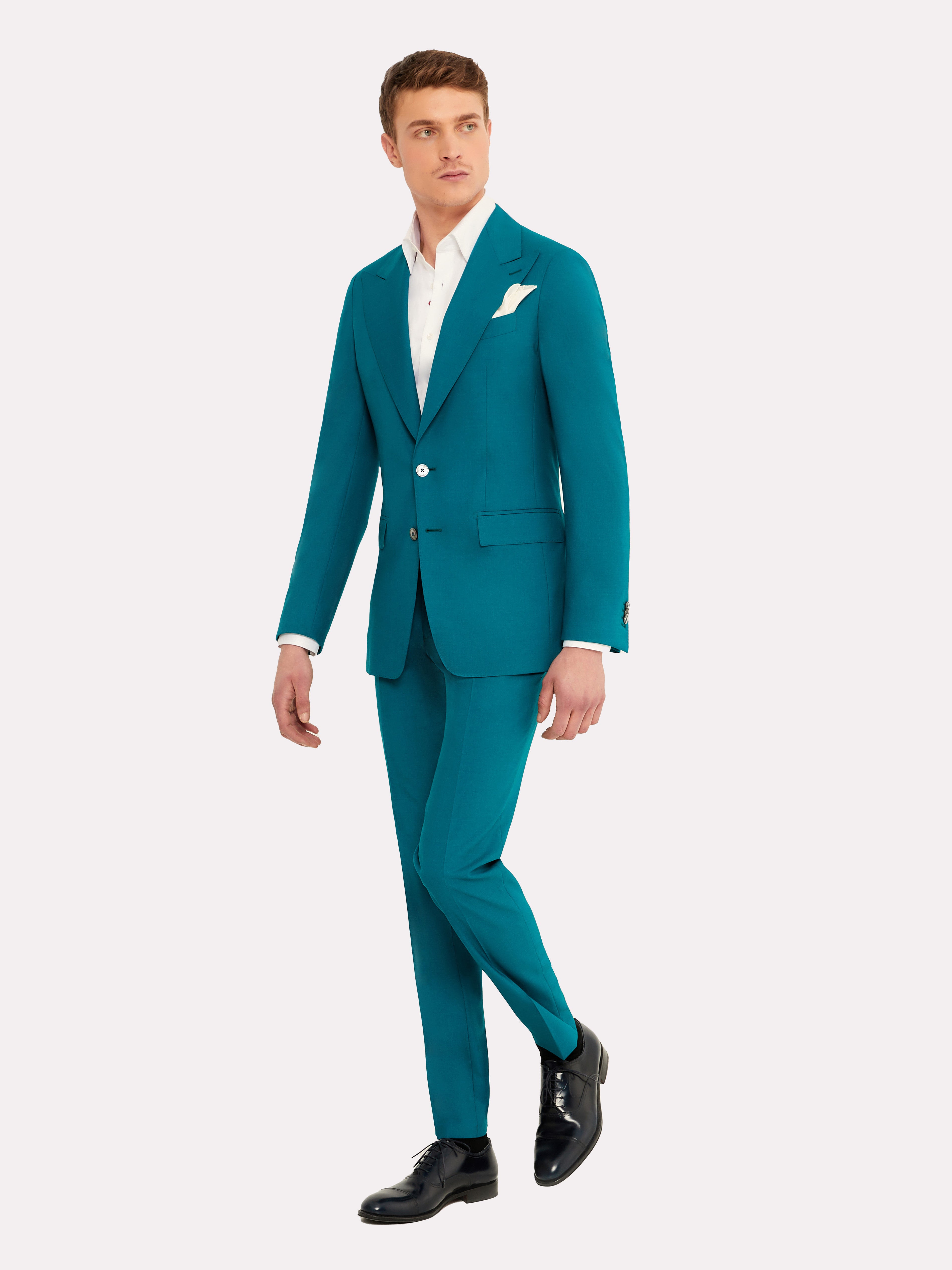 Costum tesatura Vitale Barberis, aquamarin din lana si matase