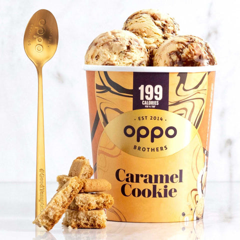 Oppo Brothers Caramel Cookie Ice Cream Tub 475ml With Gold Spoon