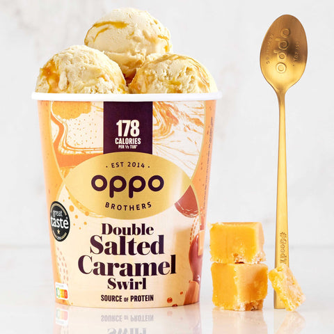 Oppo Brothers Double Salted Caramel Swirl Ice Cream Tub With Gold Spoon