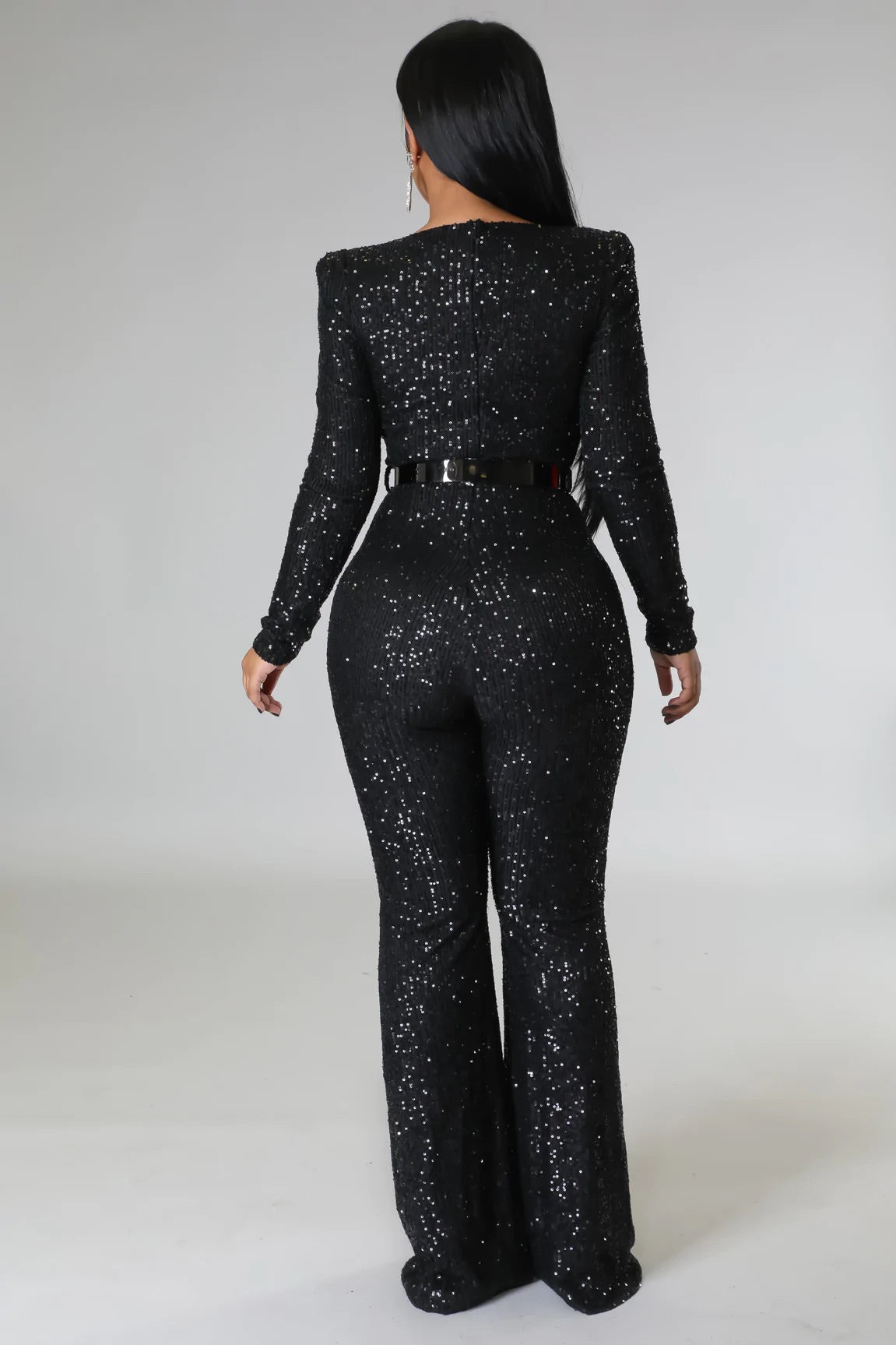 Quintessa Sequin Jumpsuit Black - Ali’s Couture 