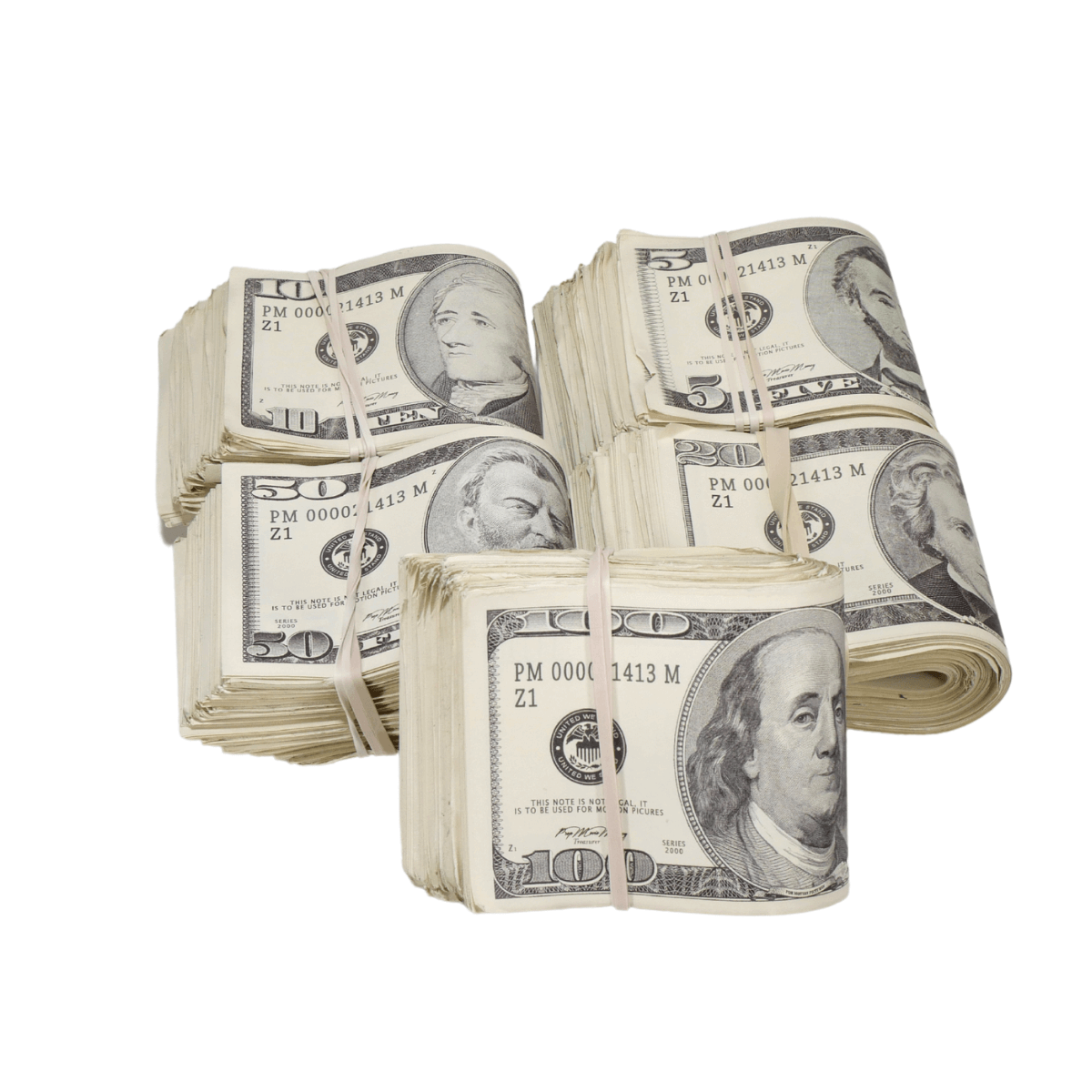 2000 Series Mix $18,500 Aged Full Print Fold Prop Money Bundle