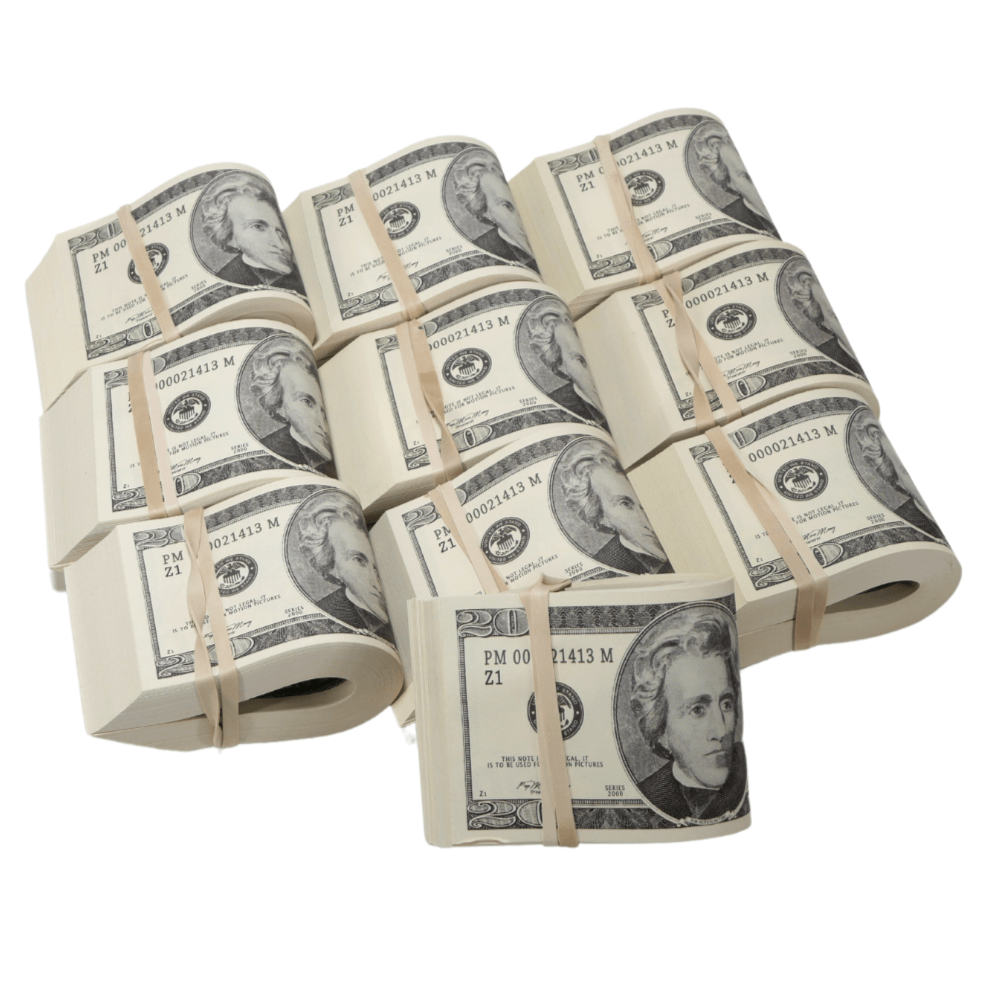 New Series $50's Aged $5,000 Full Print Prop Money Stack