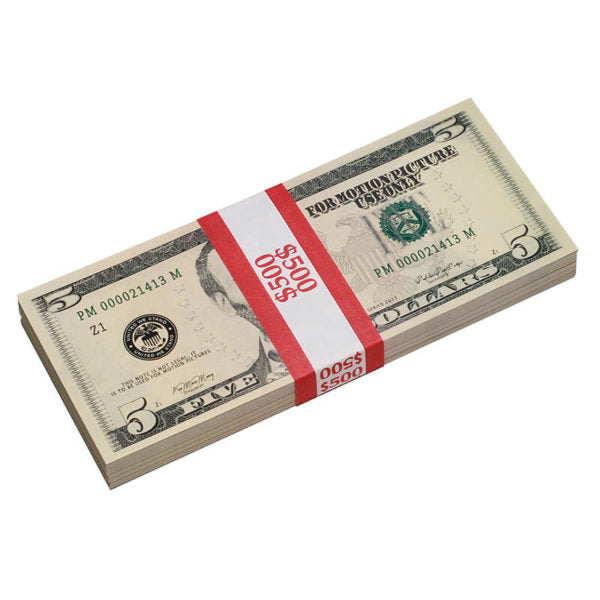 New Style $5 Full Print Prop Money Stack- Prop Movie Money