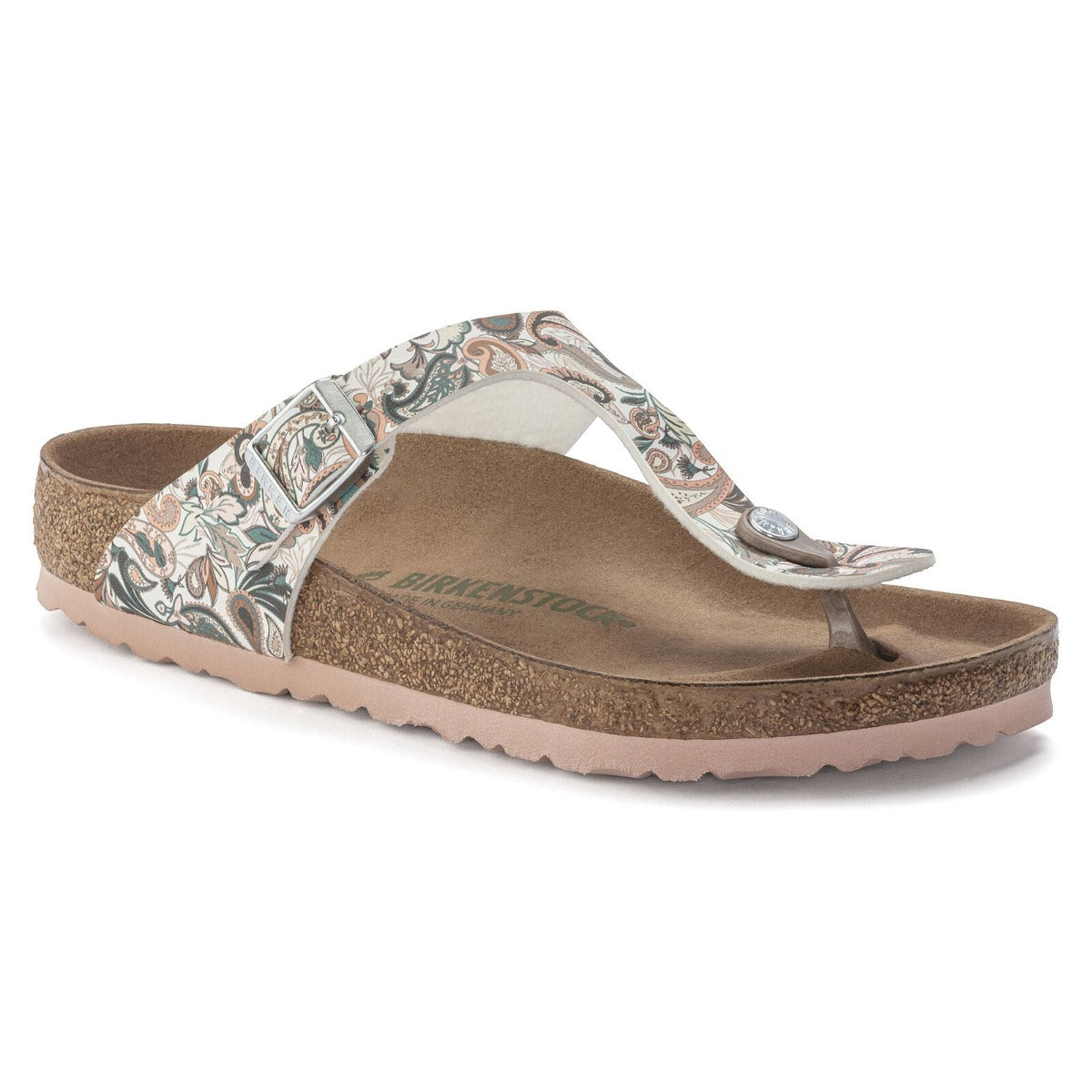 Birkenstock, Gizeh Vegan Birko-Flor Wide Width, Women, Paisley Light Rose