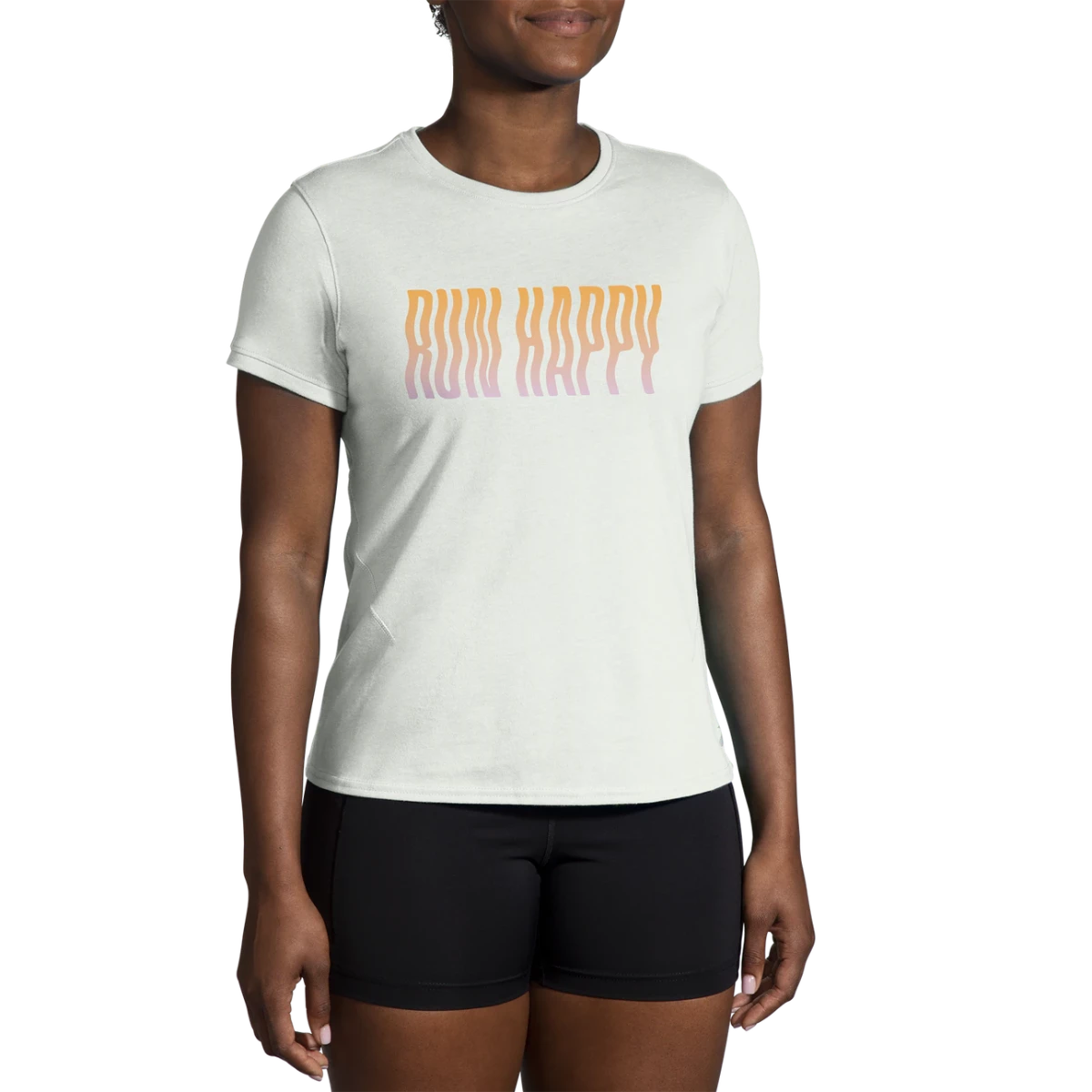 Brooks, Distance Short Sleeve 2.0, Women, Hthr Cool Mint/Run Happy (313)