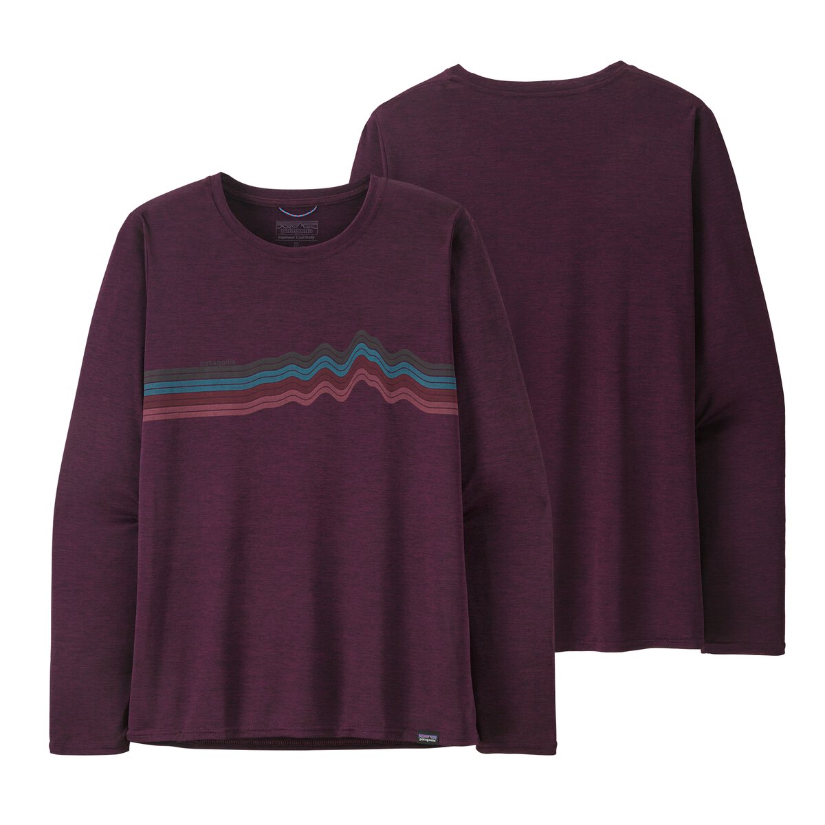 Ridge Patagonia, Long-Sleeved Capilene® Cool Daily Graphic Shirt, Women, Rise Stripe: Night Plum X-Dye (RINX)