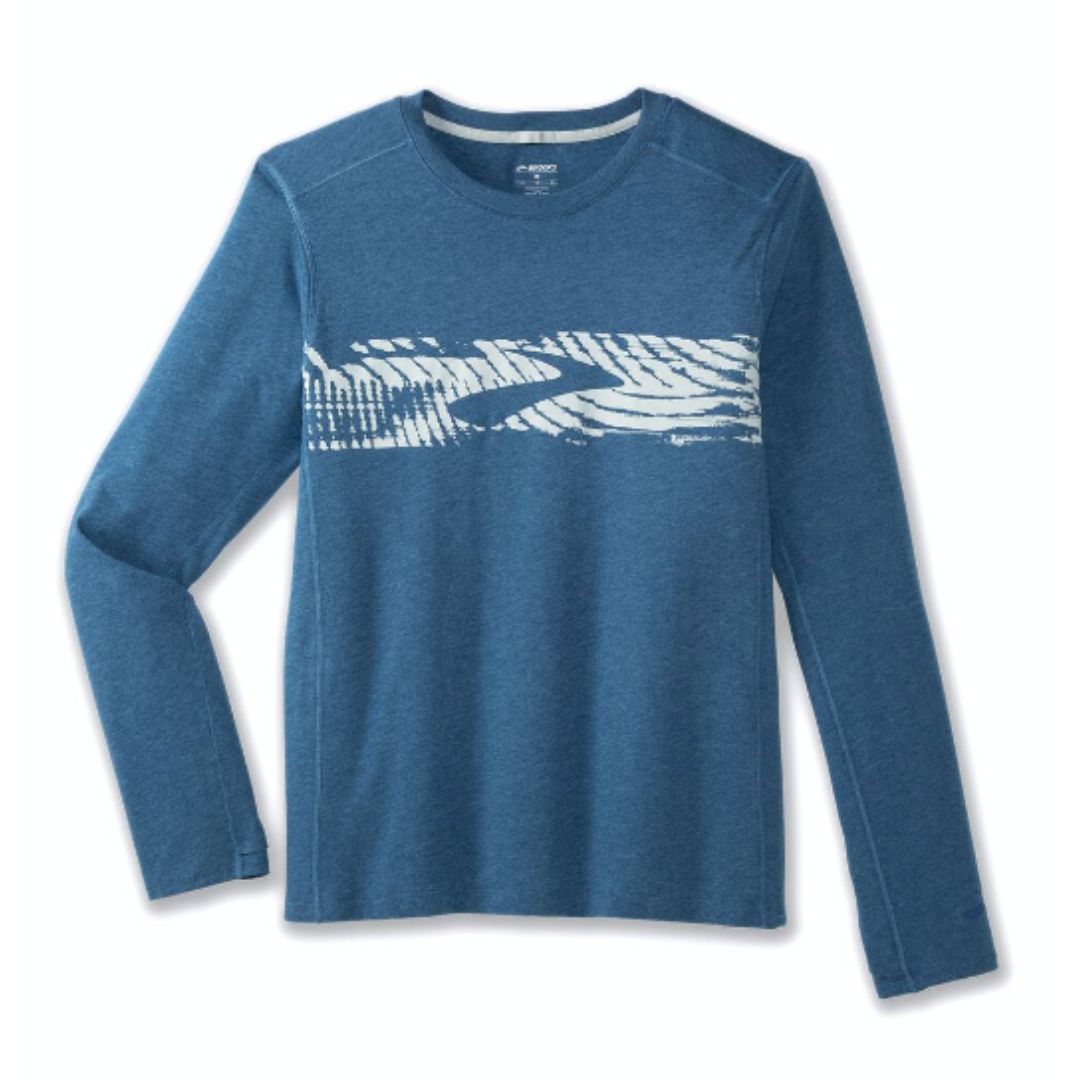 Brooks, Distance Long Sleeve 2.0, Men, Htr Dk Ocean (410)