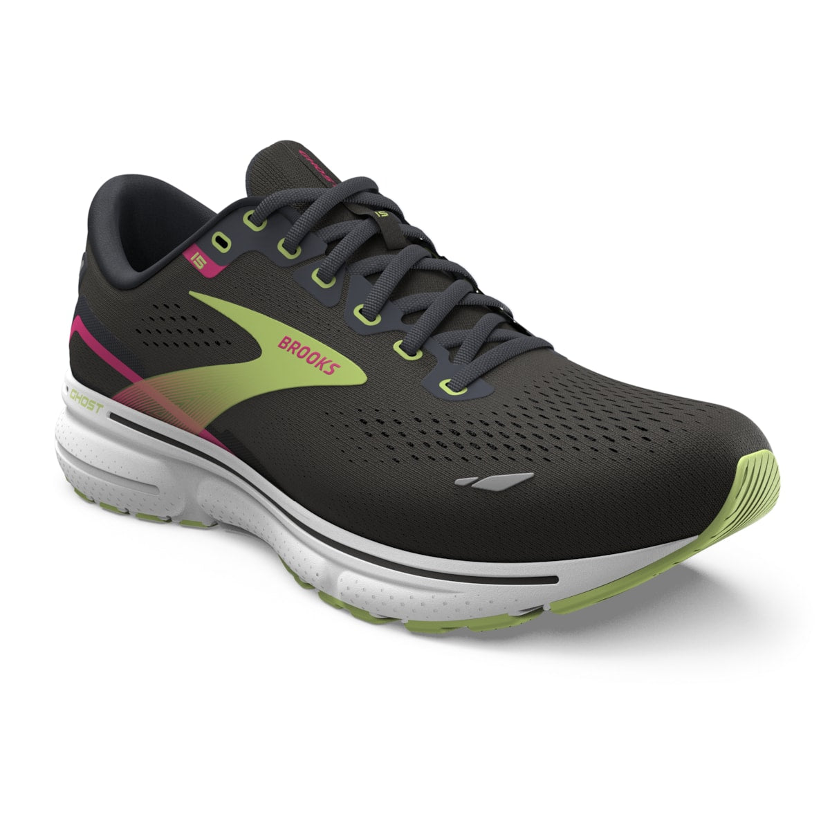 Brooks, Ghost 15, Women's, Black/Ebony/Sharp Green (083)