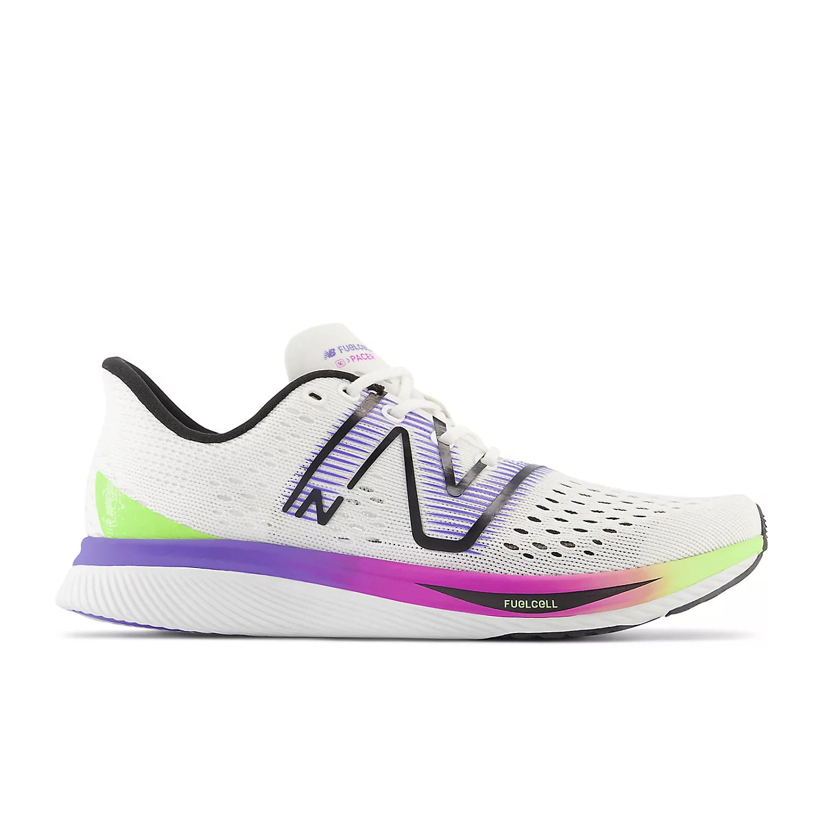 New Balance, FuelCell SuperComp Pacer, Women, White Electric Indigo Thirty Watt Cosmic Rose (M)