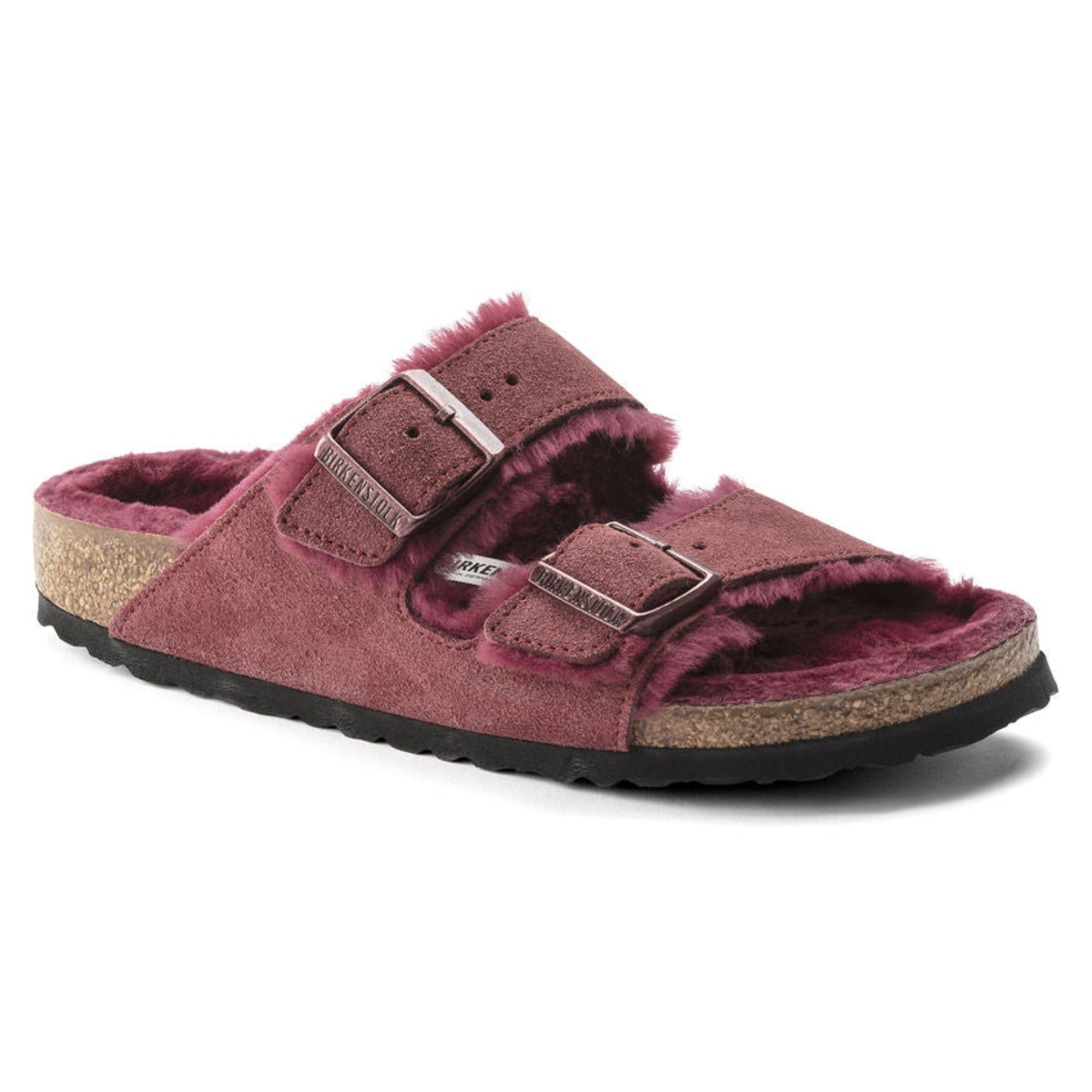 Birkenstock, Arizona Shearling Suede Leather Medium Width, Women, Maroon